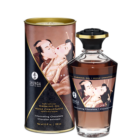 Shunga verwarmende massage-olie Intoxicating Chocolate 100ml met decoratieve koker