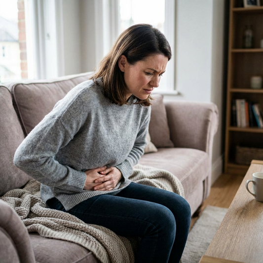 Vrouw die last heeft van pijnklachten in het bekkengebied als gevolg van vaginisme en bekkenbodemspanning