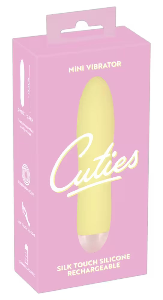 Compacte Cuties vibrator getoond vanuit onderste hoek met focus op vorm