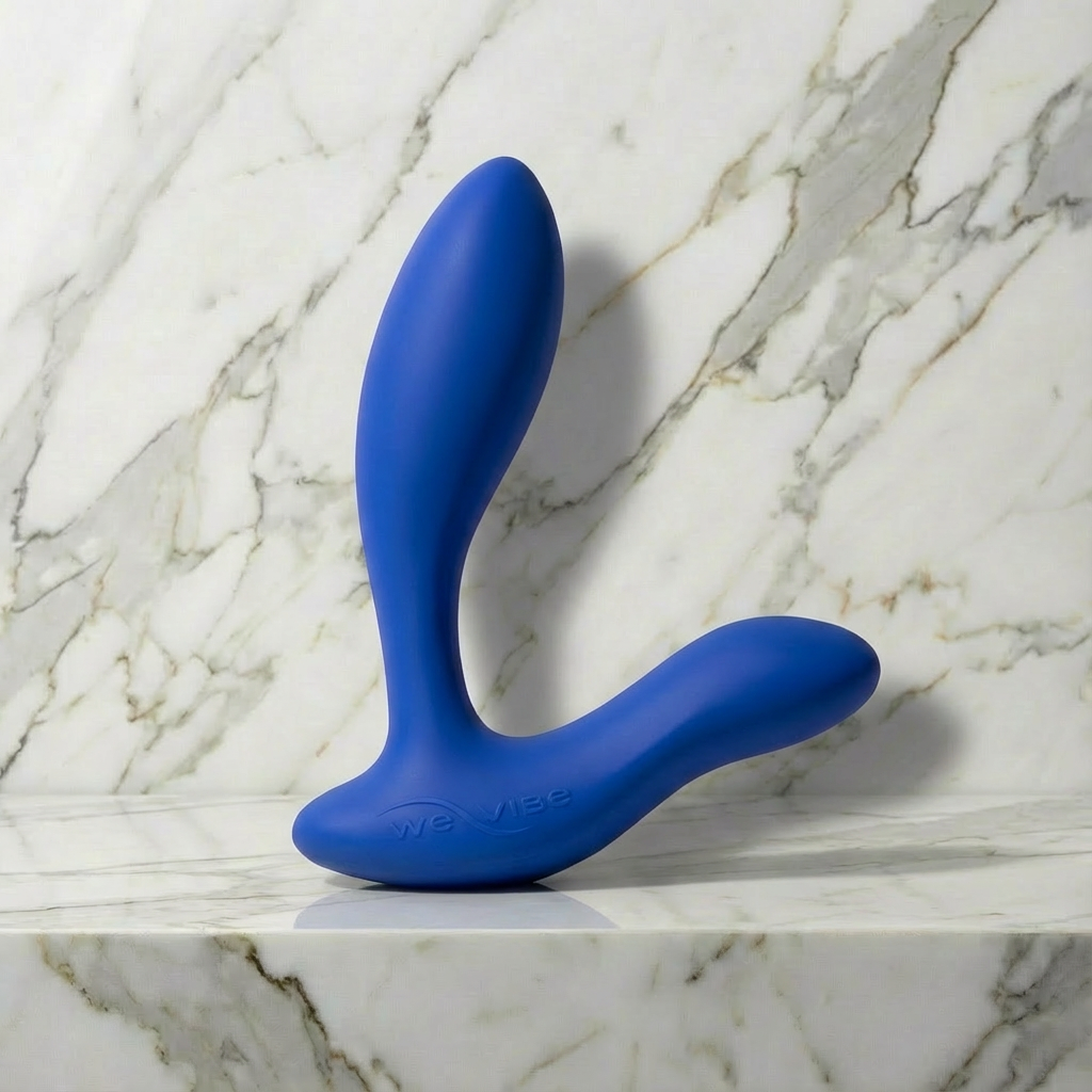 Close-up bedieningsknoppen We-Vibe Vector+ in zwart