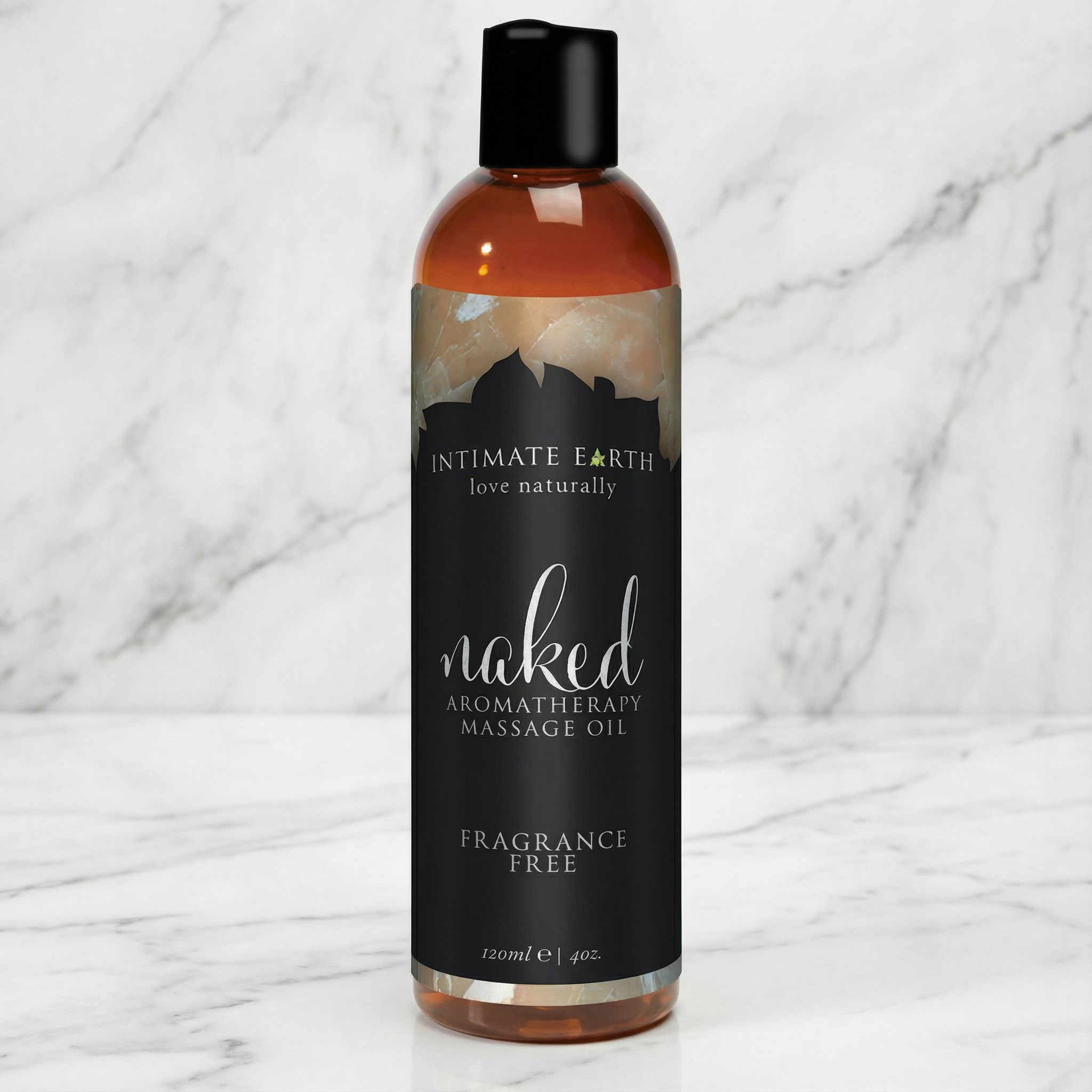 Naked Unscented aromatherapie massageolie van De Paarse Keizerin in glazen fles op witte achtergrond