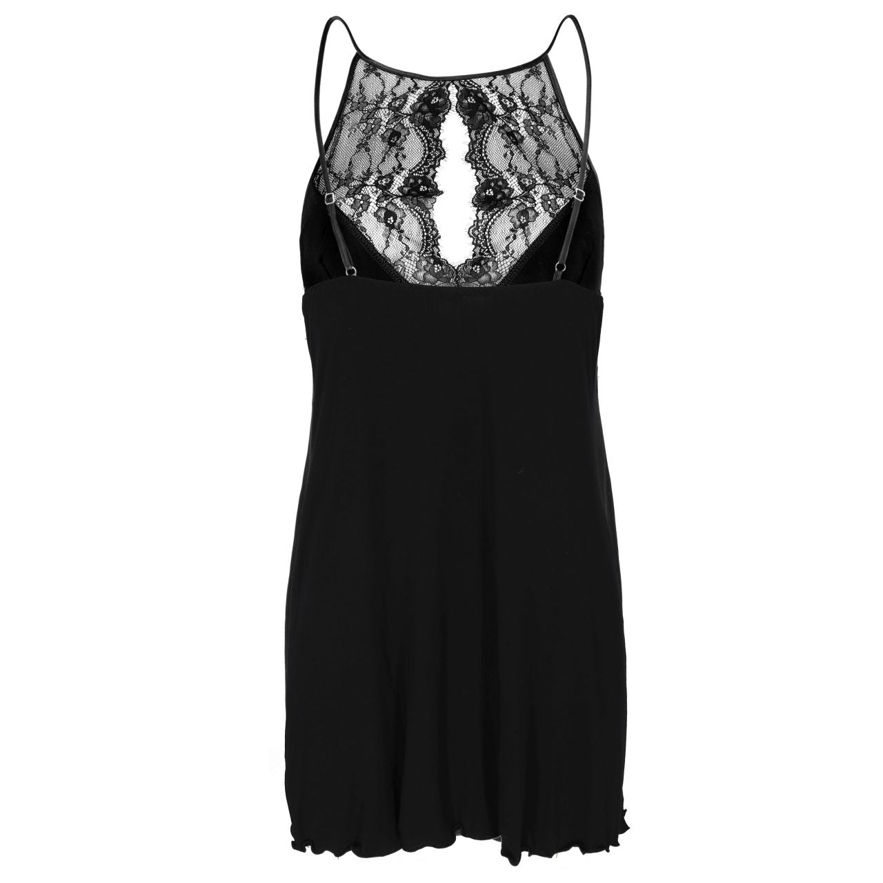 Zijaanzicht van zwarte Vanilla chemise maat S met elegant silhouet van De Paarse Keizerin