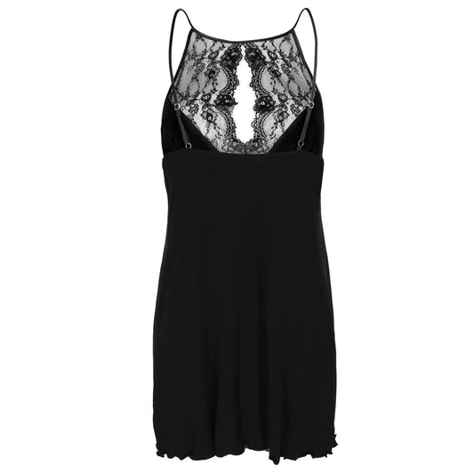 Zijaanzicht van zwarte Vanilla chemise maat S met elegant silhouet van De Paarse Keizerin