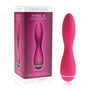 Jimmyjane Intro 4 roze slanke vibrator naast de productverpakking op witte achtergrond