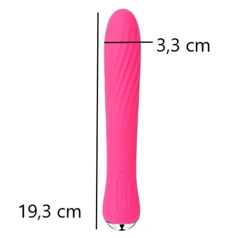 Anya Heating Vibrator afmetingen: 19,3 cm lang en 3,3 cm breed met golftextuur