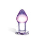 Amethyst glazen buttplug in paars-transparant kleurverloop met brede ronde basis.