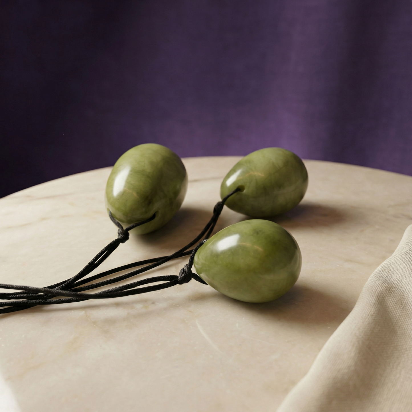 Close-up van natuurlijke groene jade textuur en vormgeving van de yoni eitjes