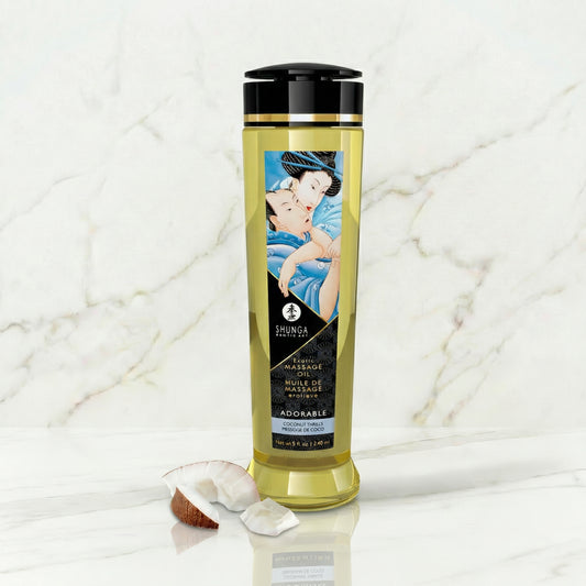 Shunga Adorable massage olie fles van 240ml op witte achtergrond