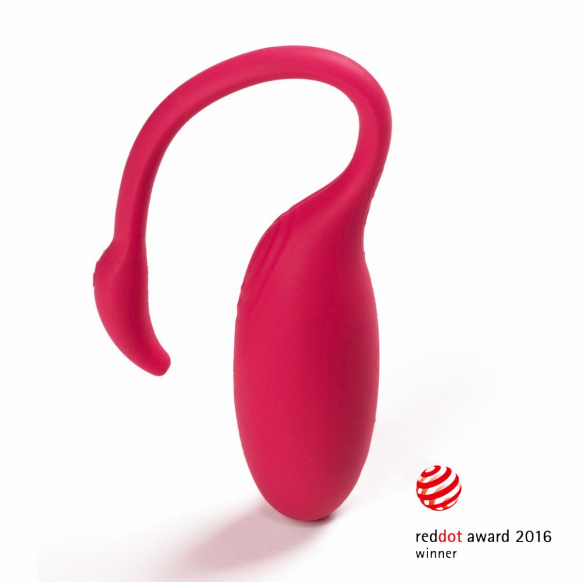 Close-up roze Flamingo vibrerend ei in siliconen, winnaar Red Dot Design Award 2016