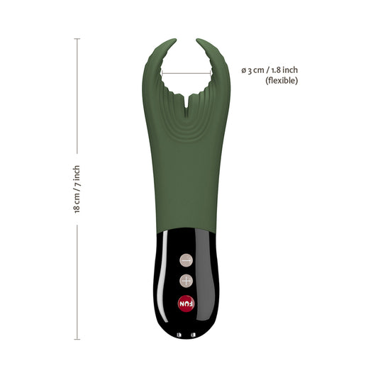 Fun Factory Manta vibrator in groen met afmetingen: 18 cm lang, 3 cm breed