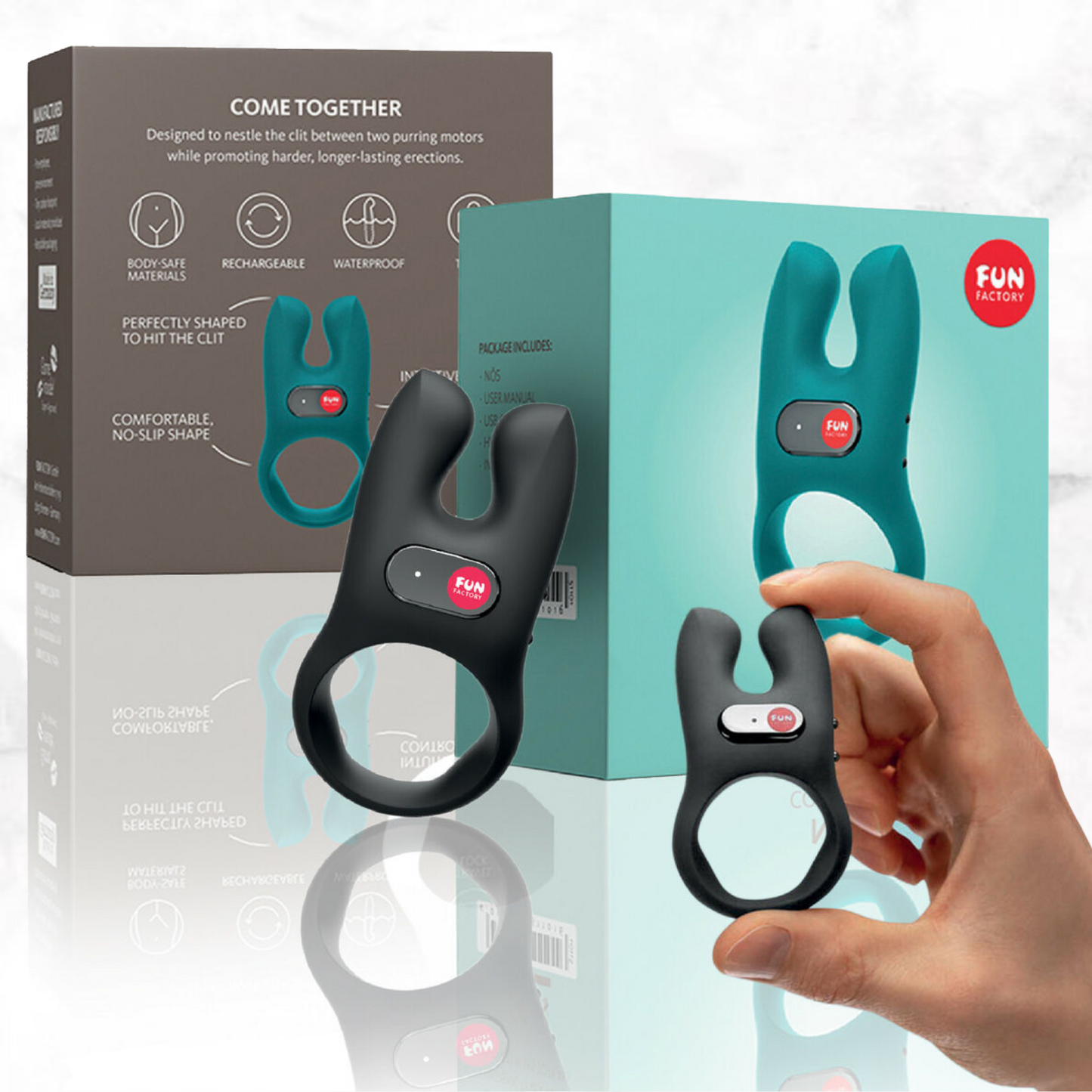 Detail van flexibel siliconenmateriaal en vormgeving van de Fun Factory cockring