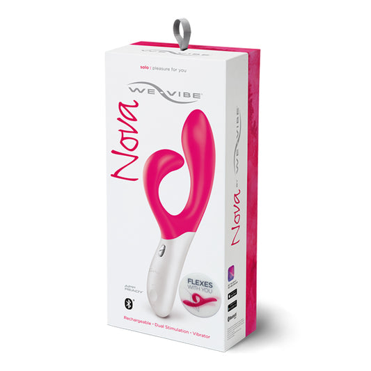 We-Vibe Nova rabbit vibrator in roze-witte verpakking met productdetails