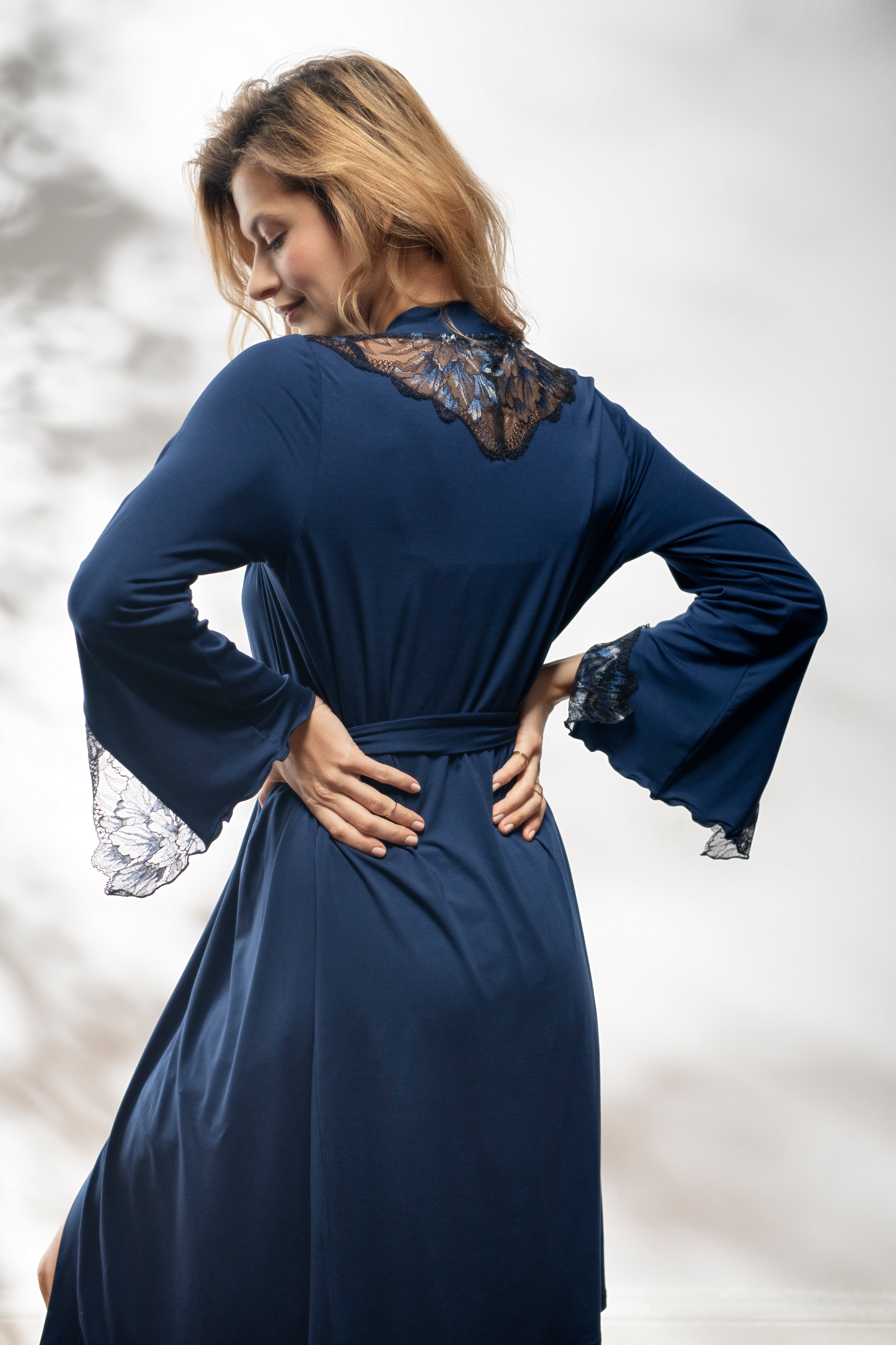 Dressing gown in blauw van Vanilla