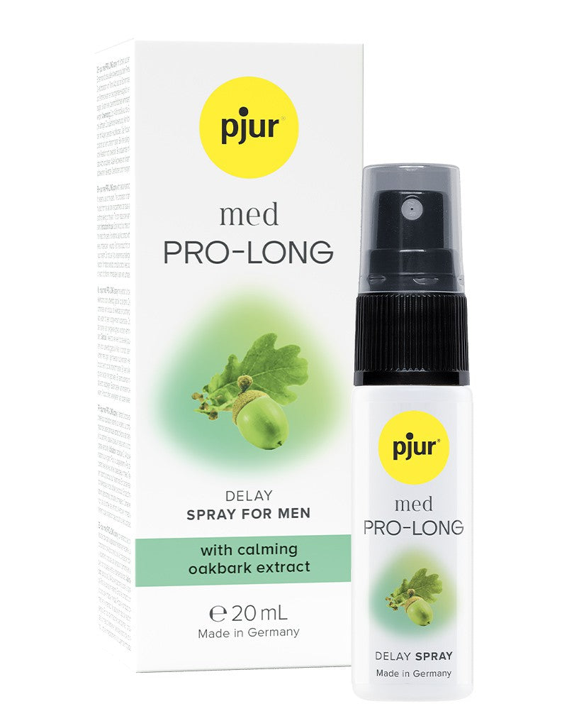 Pjur Med Pro Long Spray van De Paarse Keizerin voor vertraagde ejaculatie op witte achtergrond
