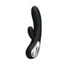 Zwarte siliconen Pretty Love Conrad rabbit vibrator met clitorisarm en zilverkleurig paneel