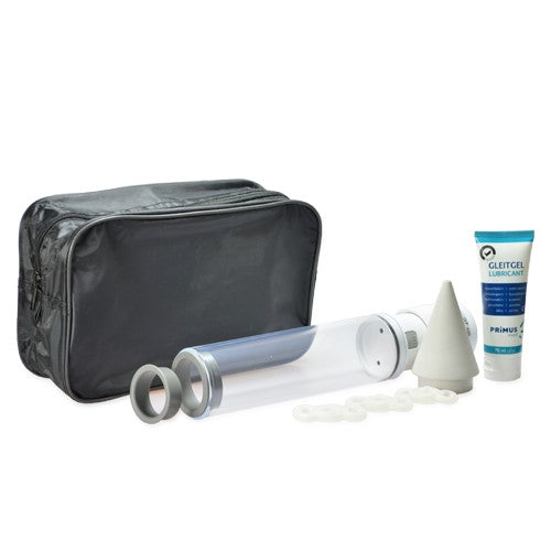 Primus Vacurex medische erectiepomp set met opbergtas, cilinder, kegel, ringen en glijmiddel
