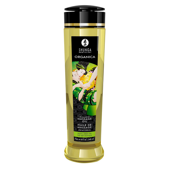 Shunga erotische massage olie fles 240ml van De Paarse Keizerin op witte achtergrond