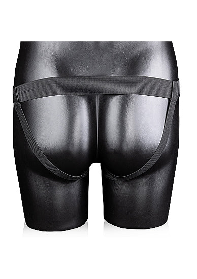 Holle strap-on van De Paarse Keizerin, 20 cm lang, vooraanzicht op witte achtergrond