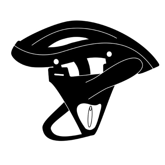 Zwart-wit illustratie van strap-on harnas zonder dildo, zijaanzicht met opening