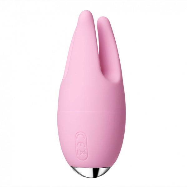 Svakom Cookie roze clitoris vibrator met twee stimulerende oortjes en zilveren onderkant