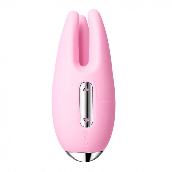 Svakom Cookie roze clitoris vibrator met twee oortjes en bedieningsknoppen, vooraanzicht