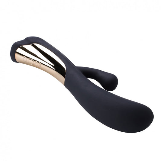 Dorr Iora rabbit vibrator in zwart met goudkleurig accent, luxe uitvoering