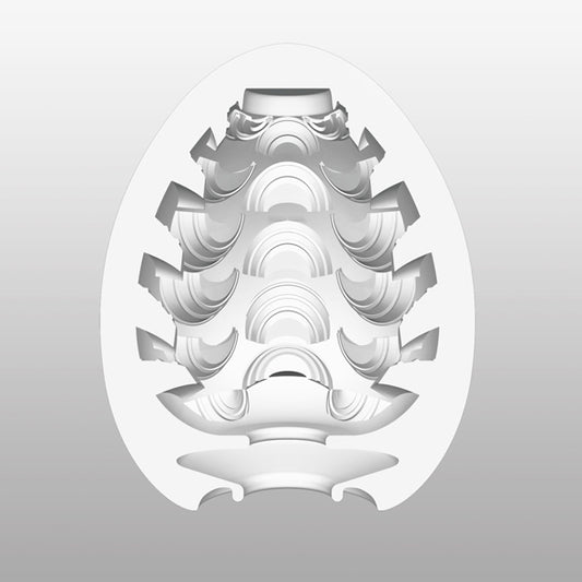 Tenga Egg Stepper binnenkant met getrapt golvend reliëfpatroon in doorsnede