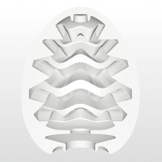 Doorsnede van de Tenga Egg Wavy met interne golvende ribbelstructuur voor stimulatie