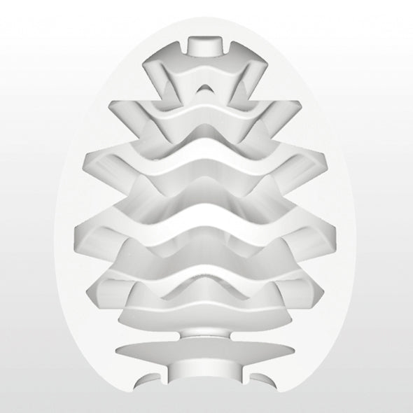 Zijaanzicht Tenga-Egg Wavy met gestructureerd oppervlak en ergonomisch ontwerp
