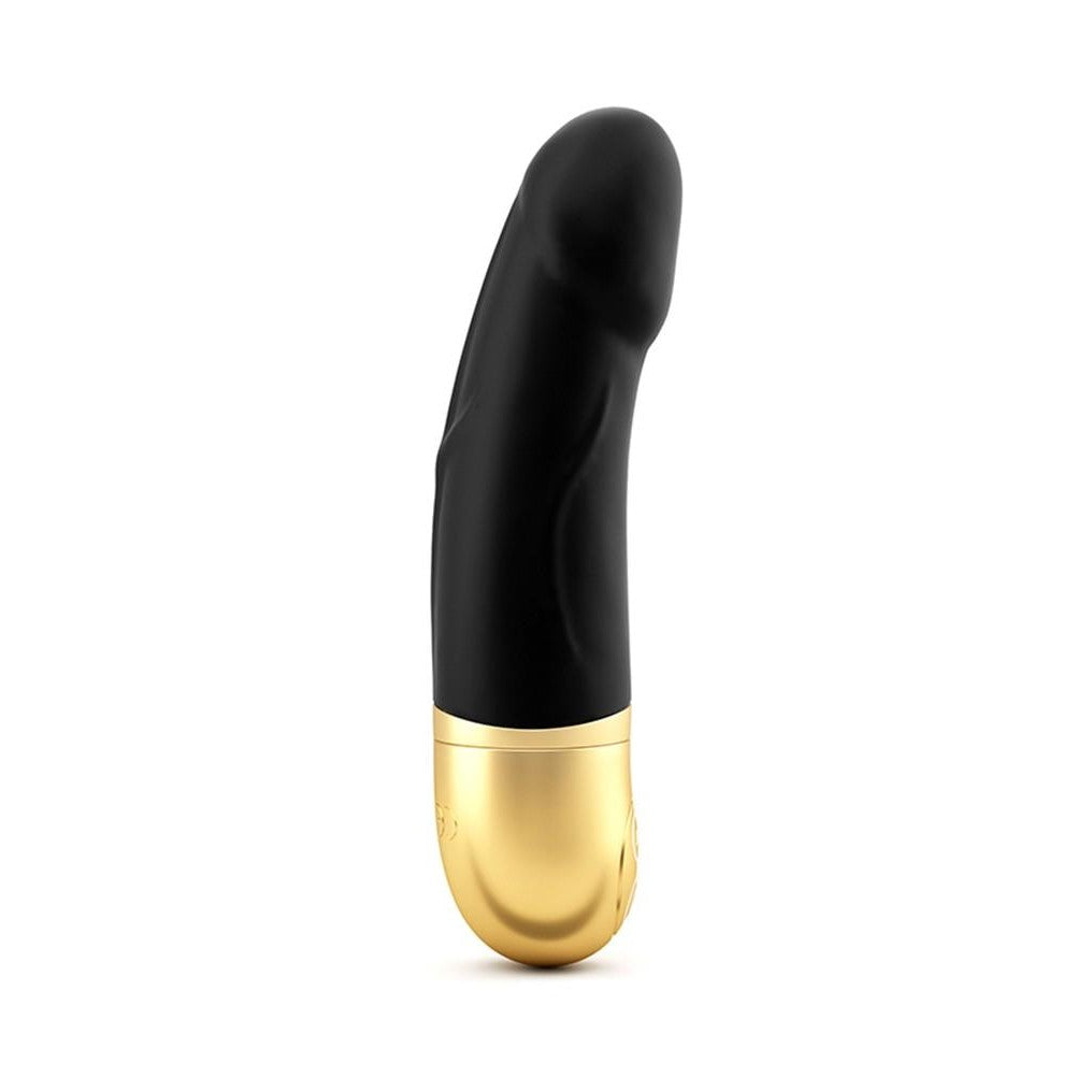 Poeder roze-beige vibrator van De Paarse Keizerin met semi-realistisch design, maat S, vooraanzicht op witte ondergrond