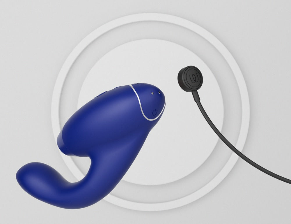 Compleet overzicht Womanizer Duo 2 zwart met oplaadkabel en gebruiksaanwijzing